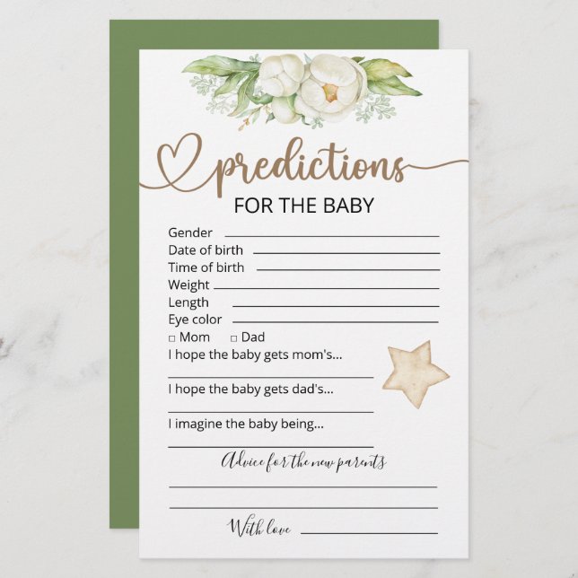 Prédictions des bébés | Jeu Baby shower (Devant / Derrière)