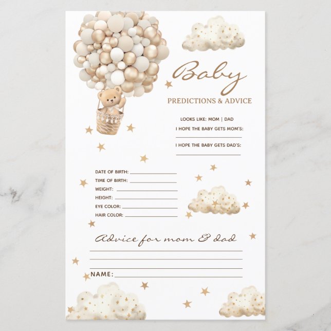 Prédictions et conseils Bear mignonne Baby shower  (Devant)