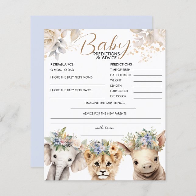 Prédictions et conseils bébé Baby shower Safari ga (Devant / Derrière)