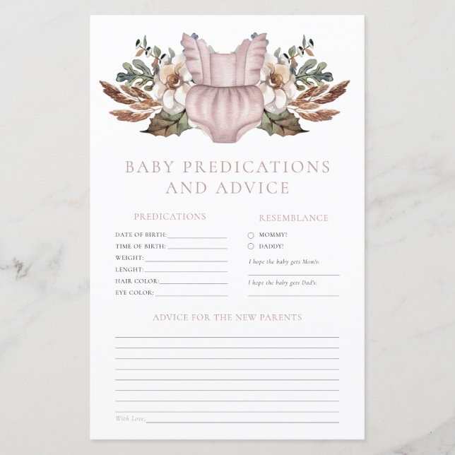 Prédictions et Conseils Jeu de Baby Shower Bohème  (Devant)