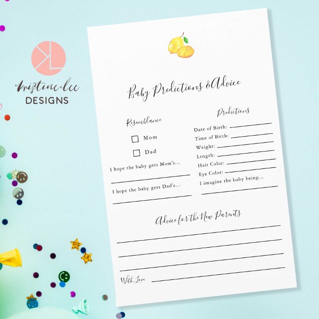 Prédictions et conseils Jeux de Baby shower citron (Créateur téléchargé)