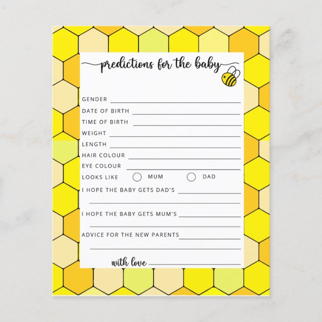 Prédictions et conseils pour bébé abeille (Devant)