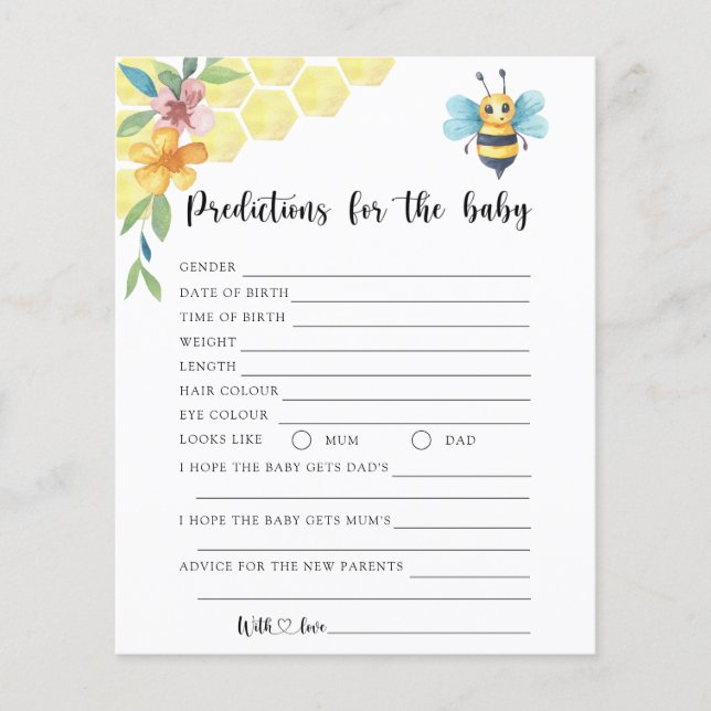Prédictions et conseils pour bébé abeille florale (Devant)