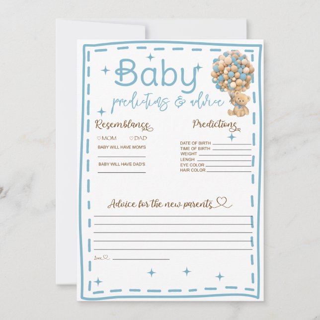 Prédictions et Conseils pour Bébé Carte Ourson Ble (Devant)