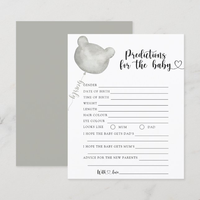Prédictions et conseils pour bébé ours (Devant / Derrière)