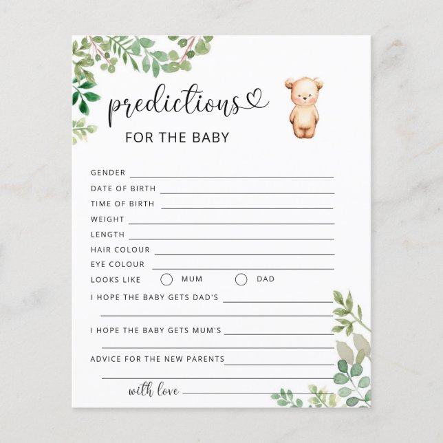 Prédictions et conseils pour bébé ours en bas âge (Devant)
