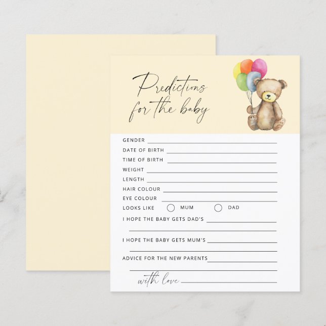 Prédictions et conseils pour bébé Ours jeu de bébé (Devant / Derrière)
