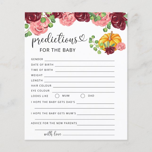 Prédictions et conseils pour bébé petite citrouill (Devant)