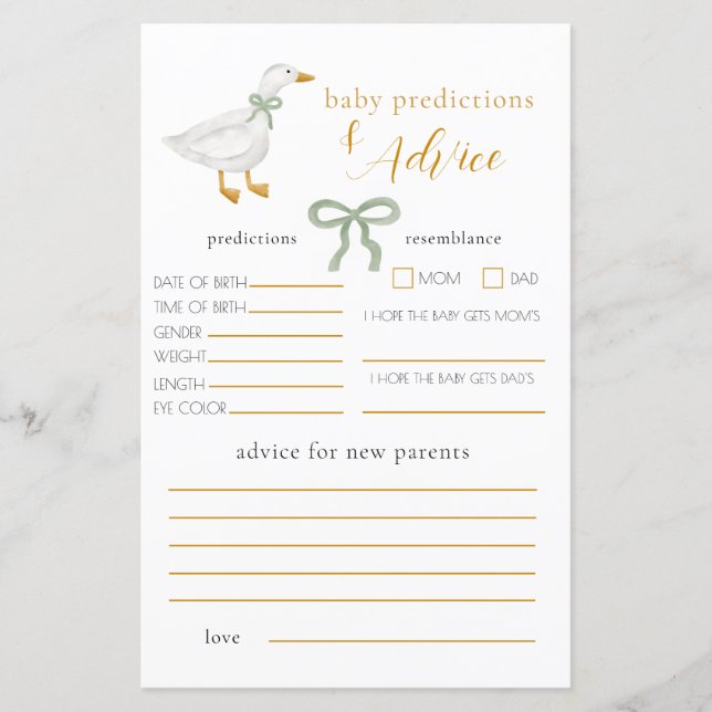 Prédictions et conseils pour bébé Silly Goose Gree (Devant)