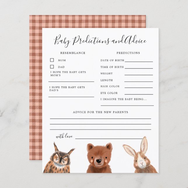 Prédictions et conseils pour bébé Woodland (Devant / Derrière)