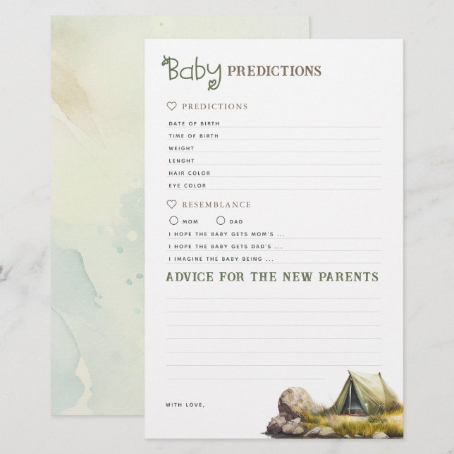 Prédictions et conseils pour bébés Jeu du camping (Devant / Derrière)