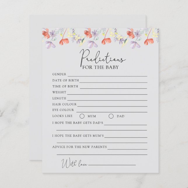 Prédictions fleurs sauvages pour bébé (Devant / Derrière)