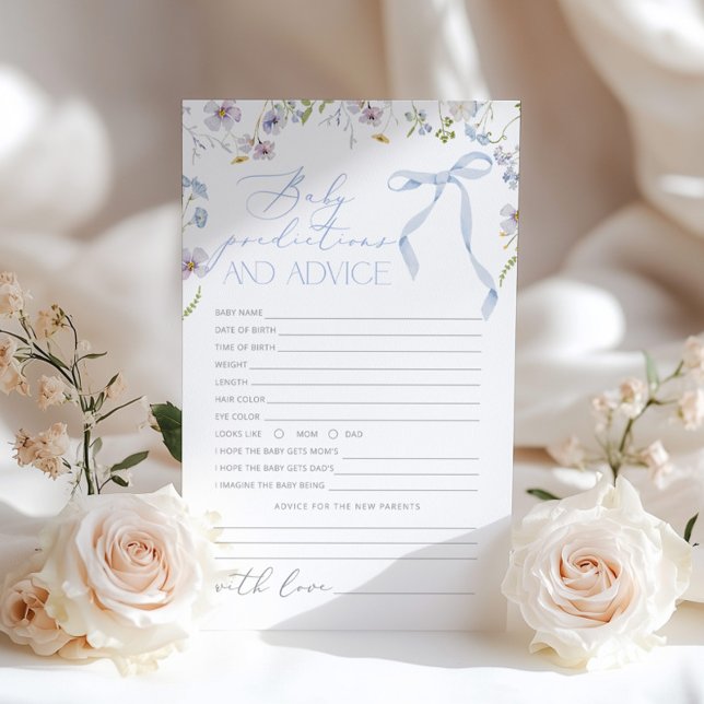 Prédictions pour bébé baby shower floral bleu Bow (Créateur téléchargé)