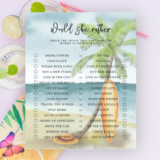 Préférerait-elle - jeu de baby shower sur la plage (Créateur téléchargé)