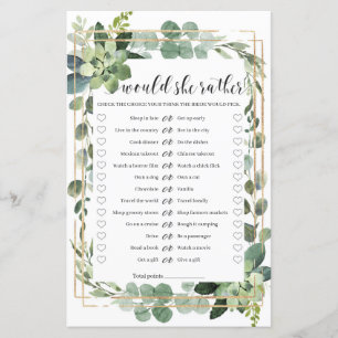 Préférerait-elle jeu de baby shower vert or