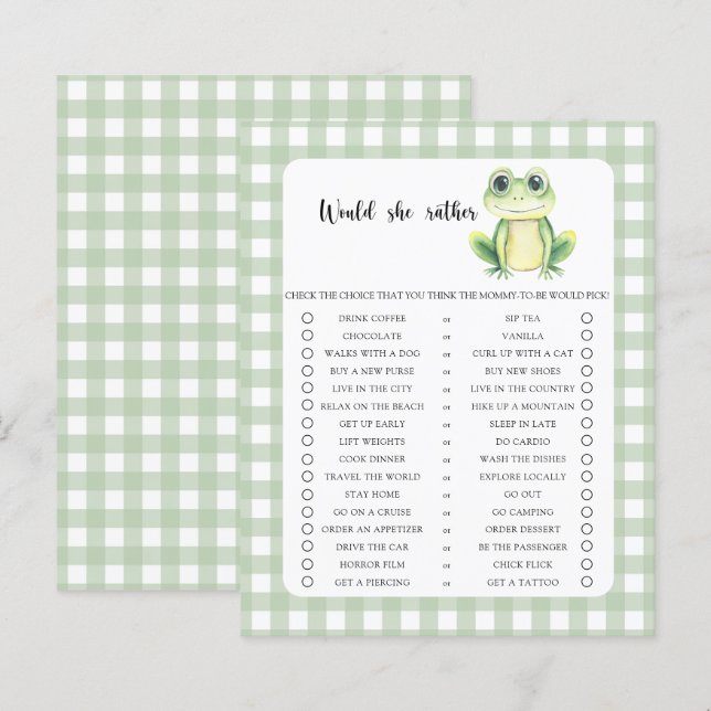 Préférerait-Elle Jeu Grenouille Baby Shower (Devant / Derrière)