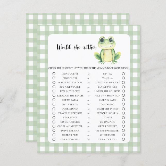 Préférerait-Elle Jouer Baby shower De Grenouille (Devant / Derrière)