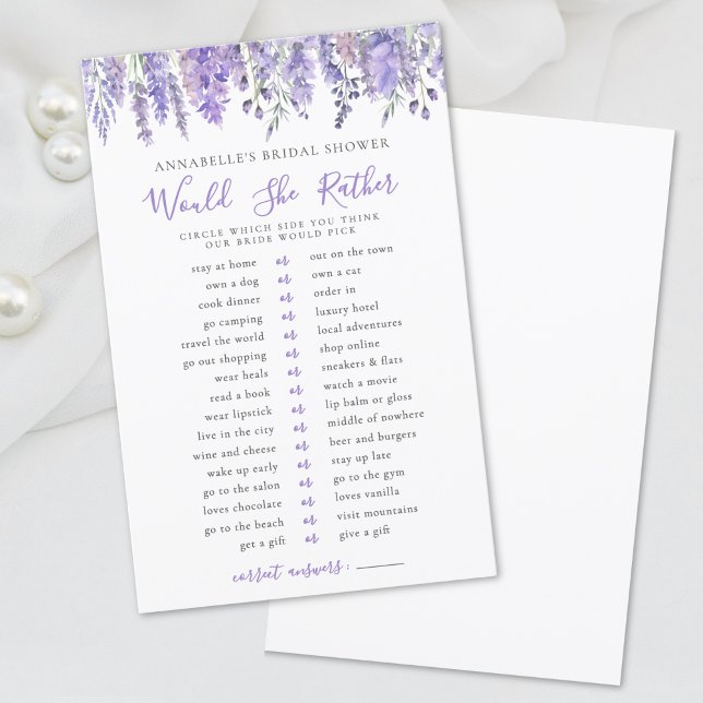Préférerait-Elle Lavender La Fête des mariées Flor (Would She Rather Lavender Floral Bridal Shower)
