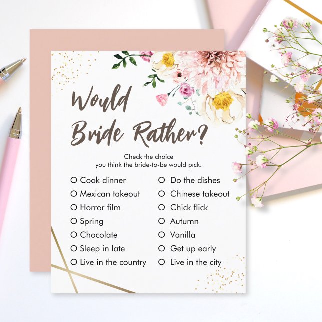 Préférerait la mariée | Jeu de fête de mariage ros (Créateur téléchargé)