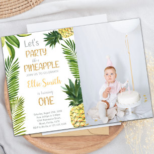 Premier Anniversaire d'ananas Invitations avec pho