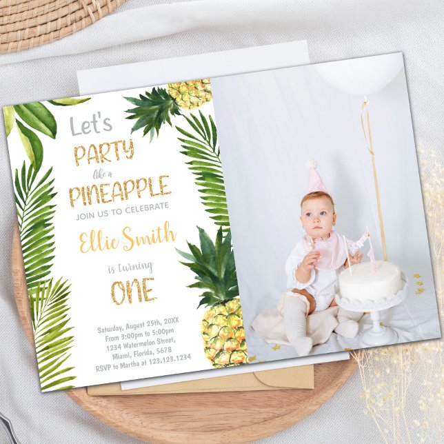 Premier Anniversaire d'ananas Invitations avec pho (First Pineapple Birthday Invitations with photo)
