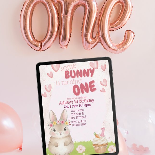 Premier anniversaire de Some Bunny, Invitation ros (Créateur téléchargé)