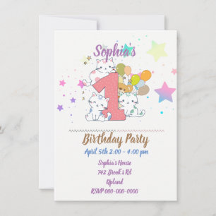 Premier anniversaire fête Cute Kittens Invitation