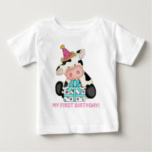 Premier anniversaire fille vache bébé t-shirt