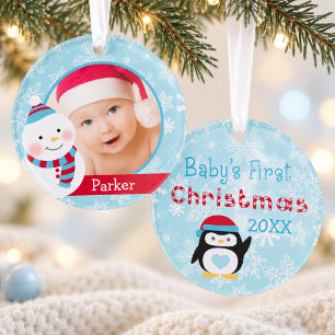 Premier bébé garçon de Noël Bonhomme de neige Phot