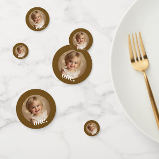 Premier Bithday Photo Confetti en Brown & blanc