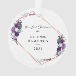 Premier cadre géométrique floral violet de Noël