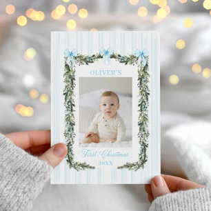 Premier Carte photo de Noël du bébé garçon