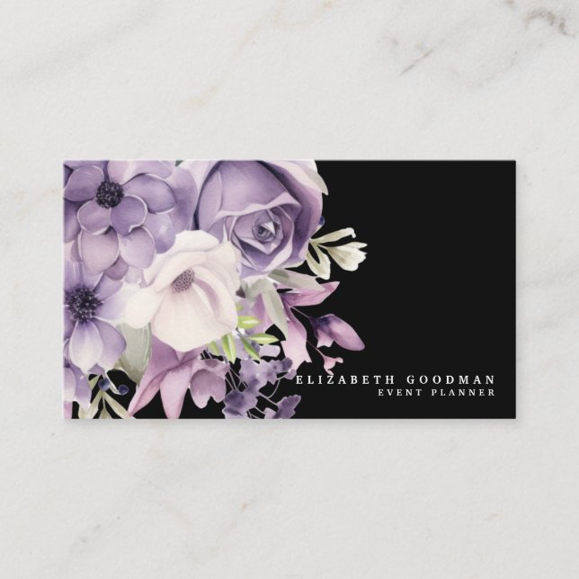 Premier Cartes de visite floraux violets noirs (Devant)