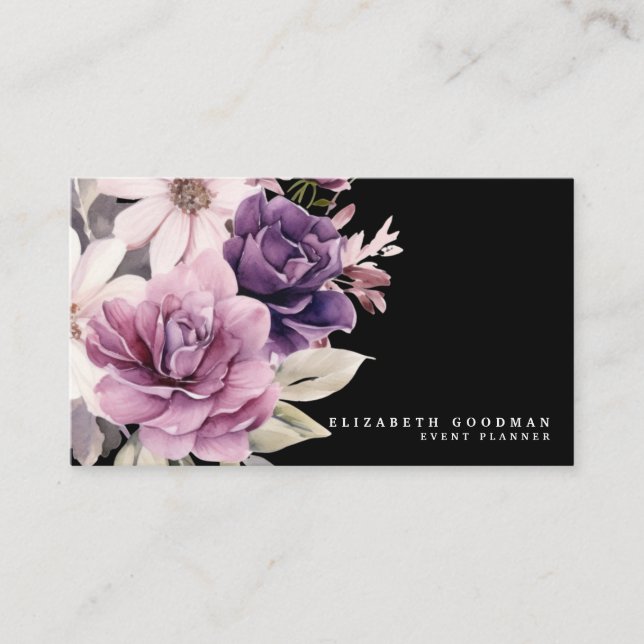 Premier Cartes de visite floraux violets noirs (Devant)