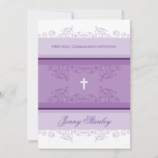 PREMIER COMMUNION INVITATIONS jolies boucles viole