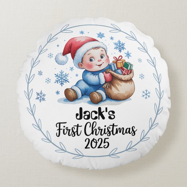 Premier Coussin rond de Noël 2025 pour bébé - modi (Devant)