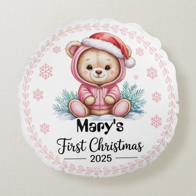 Premier Coussin rond de Noël 2025 pour bébé - Pers (Devant)