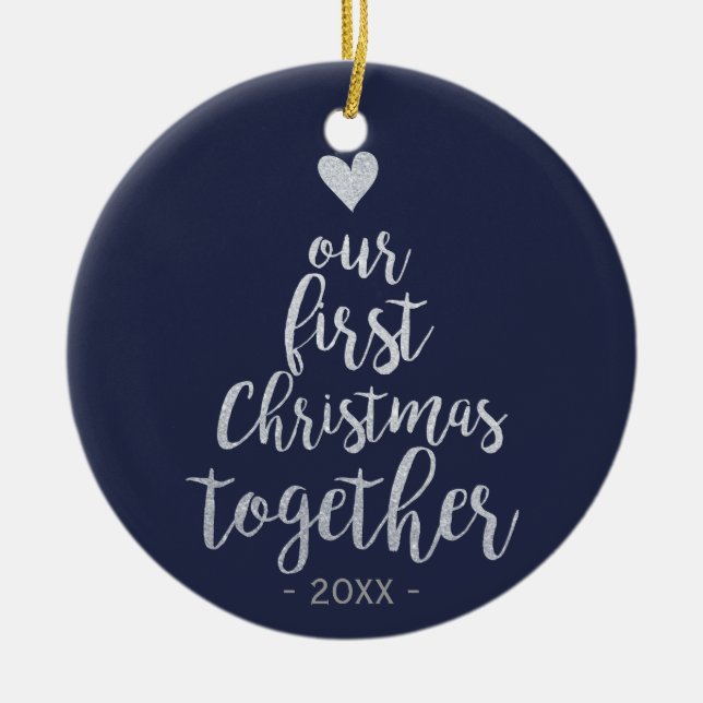 Premier de Noël argent ensemble et ornement bleu (Devant)