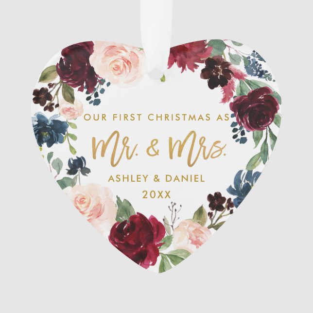 Premier dos de photo de Noël | d'or floral (devant)