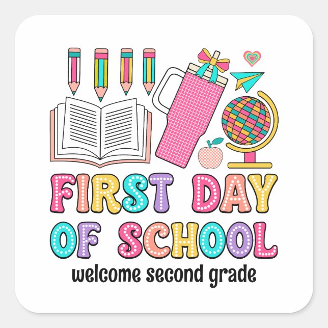 Premier jour d'école autocollants rétro colorés (Devant)