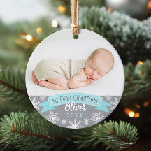 Premier Noël Aqua Blue Bébé Garçon Photo