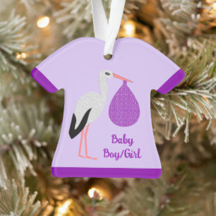 Premier Noël bébé cigogne genre neutre Violet