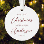 Premier Noël classique moderne en tant que M. Mme<br><div class="desc">Décor de Noël sur mesure avec calligraphie à la main moderne "Notre 1er Noël".</div>