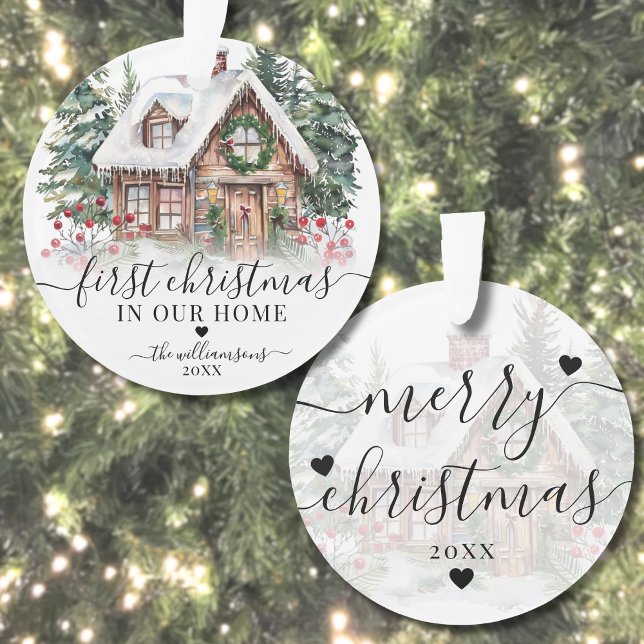 Premier Noël dans une nouvelle maison (Elegant Script First Christmas New Home Ornament )