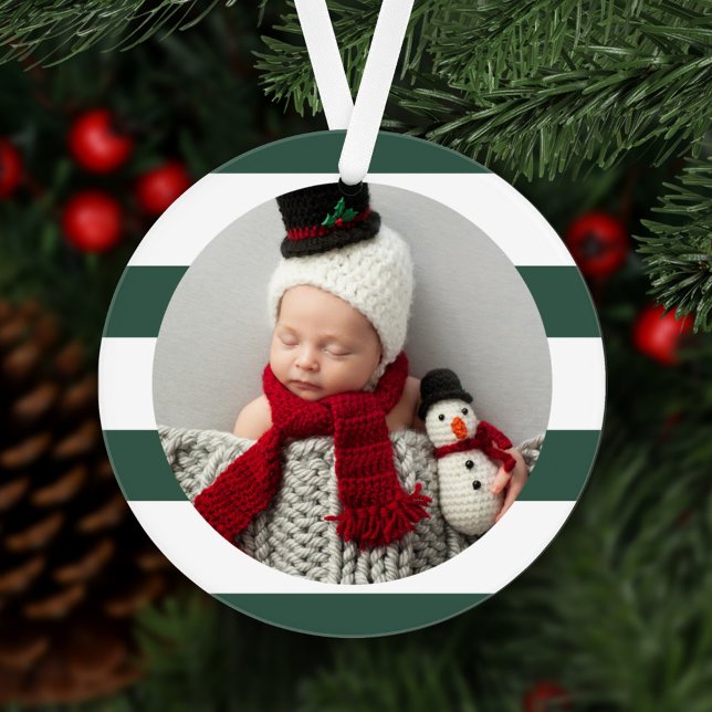 Premier Noël de bébé Moderne Bandes Vertes Photo (Créateur téléchargé)
