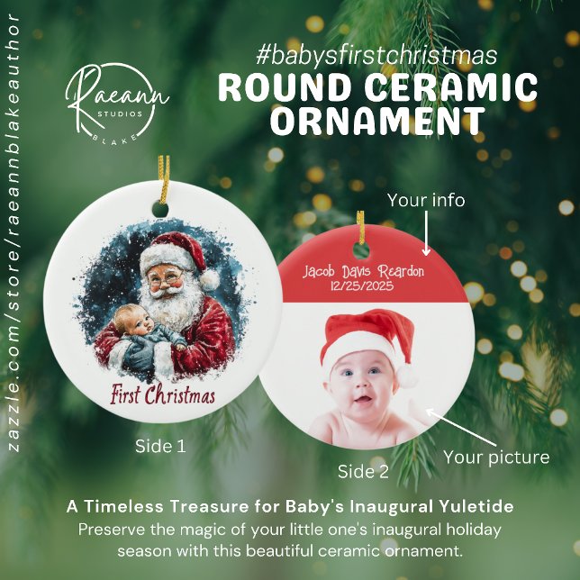 Premier Noël de Bébé Ornement Rond en Céramique (Créateur téléchargé)
