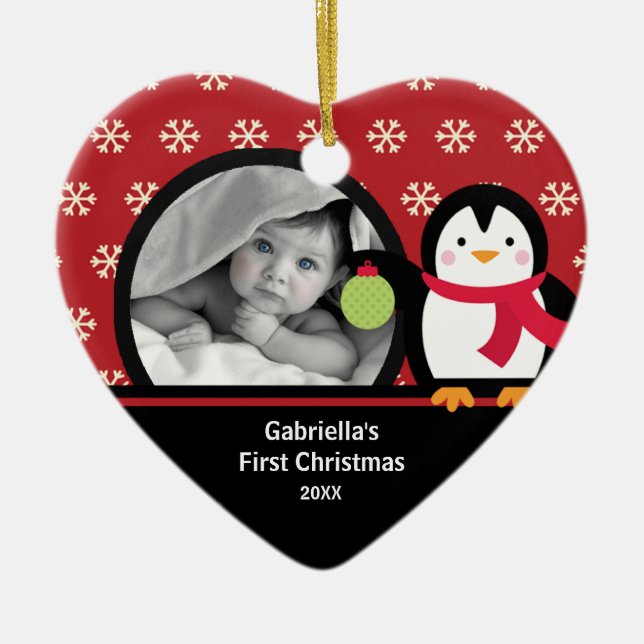 Premier Noël de bébé Photo Ornement Pingouin (Devant)