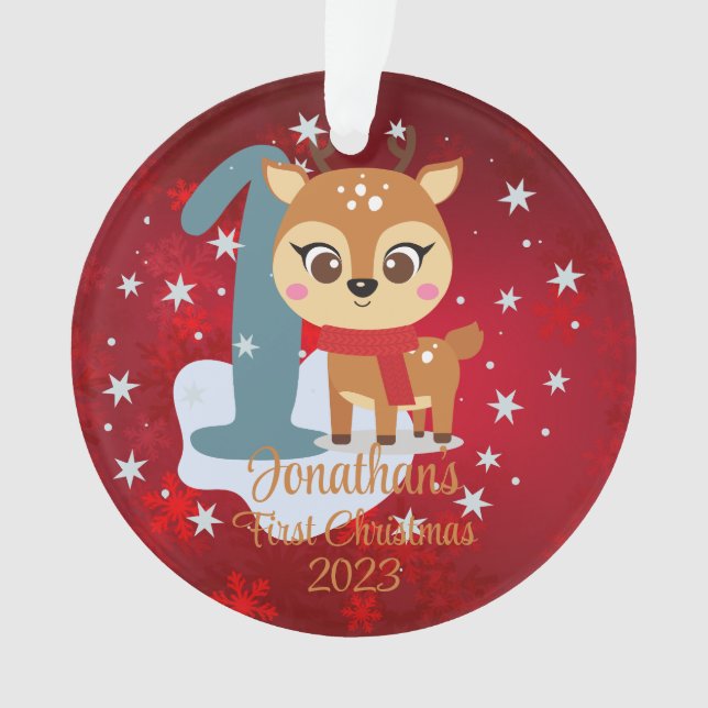 Premier Noël de bébé renne mignon couleur moderne (devant)