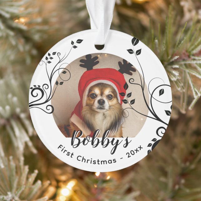 Premier Noël de chiot Photo Nom de chien Feuillage (Arbre)