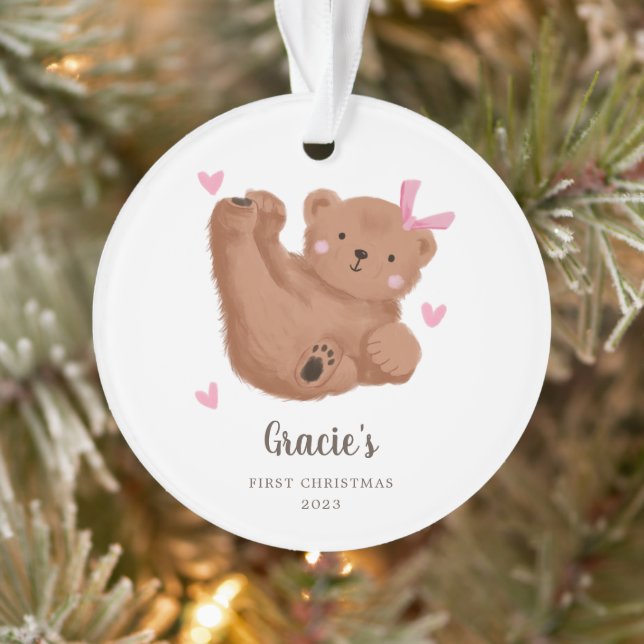 Premier Noël de l'ours de bébé rose mignon (Arbre)